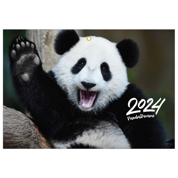 Календарь квартальный на 2024 г., 3 блока 1 гребень с бегунком, мелованная бумага, "Happy panda", BRAUBERG, 115312 - Календари настенные