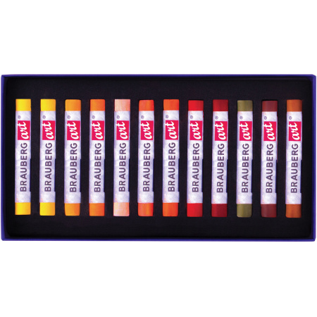 Пастель сухая художественная BRAUBERG ART CLASSIC, 12 цветов, ЗЕМЛЯНЫЕ ТОНА, круглое сечение, 181457 - Пастель художественная в наборах