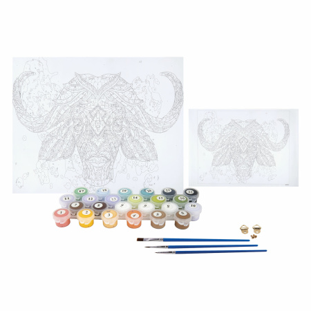 Картина по номерам 40х50 см, ОСТРОВ СОКРОВИЩ "Этнический бык", на подрамнике, акрил, кисти - Картины по номерам