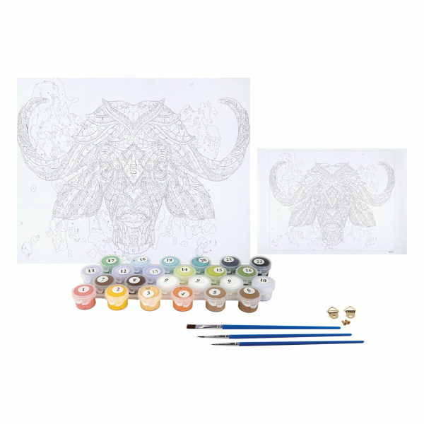 Картина по номерам 40х50 см, ОСТРОВ СОКРОВИЩ "Этнический бык", на подрамнике, акрил, кисти - Картины по номерам