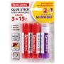 Клей-карандаш "2+1 обесцвечивающийся" BRAUBERG 15 г, 3 штуки на блистере, 229474 - Клей-карандаш