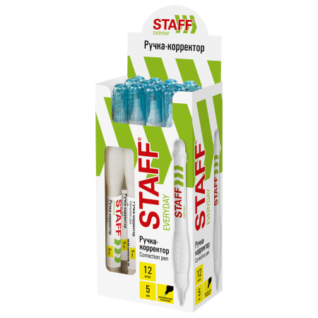 Ручка-корректор STAFF "EVERYDAY", 5 мл, металлический наконечник, круглый корпус, 227567 - Корректирующие ручки