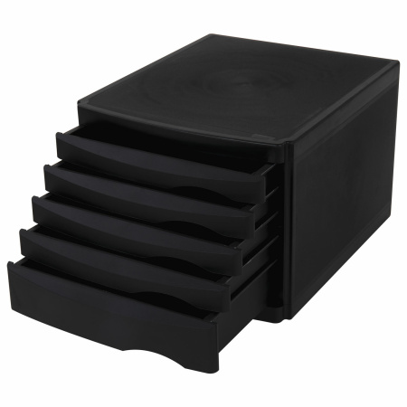 Бокс с 5 выдвижными лотками, корпус чёрный, лотки черные, 235х300х355 мм, BRAUBERG "Office-Expert", 238043 - Блоки закрытых лотков для бумаг