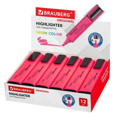 Текстовыделитель BRAUBERG "ORIGINAL NEON", РОЗОВЫЙ, линия письма 1-5 мм, 152213 - Текстовыделители