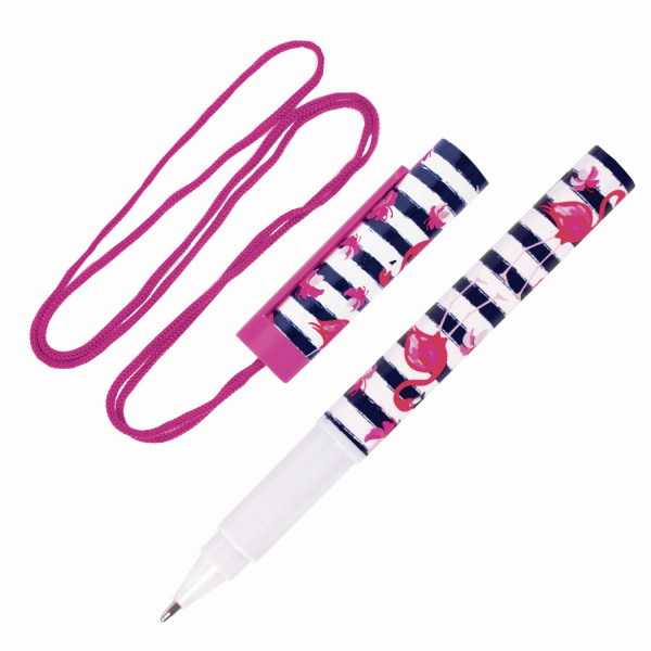 Ручка шариковая на шнурке ПИФАГОР "Орнамент", СИНЯЯ, корпус ассорти, линия письма 0,35 мм, 141465 - Ручки шариковые неавтоматические