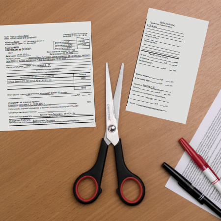 Ножницы ОФИСМАГ "Soft Grip", 165 мм, резиновые вставки, черно-красные, 3-х стороняя заточка, 236455 - Ножницы универсальные