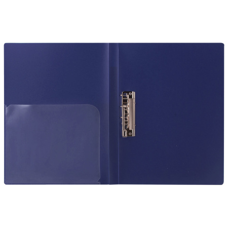 Папка с боковым металлическим прижимом и внутренним карманом BRAUBERG "Диагональ", темно-синяя, до 100 листов, 0,6 мм, 221357 - Папки с прижимом