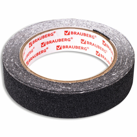 Клейкая ПРОТИВОСКОЛЬЗЯЩАЯ зернистая лента 25 мм х 5 м, ЧЕРНАЯ, основа ПВХ, BRAUBERG - Клейкие ленты канцелярские