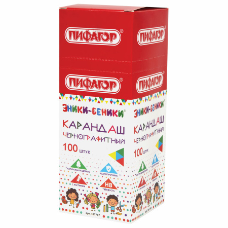 Карандаш чернографитный ПИФАГОР "ЭНИКИ-БЕНИКИ", 1 шт., HB, с ластиком, корпус ассорти, 181787 - Карандаши чернографитные