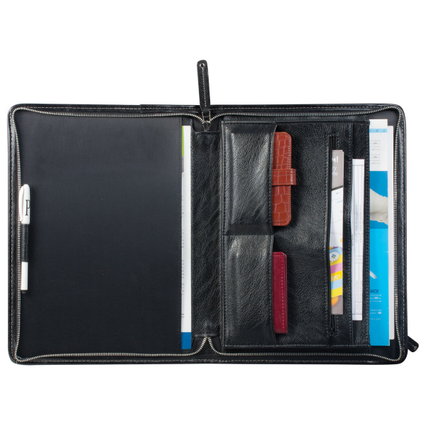 Папка из кожзаменителя на молнии, 340х260х25 мм, черная, 26-151-1 - Папки из кожи