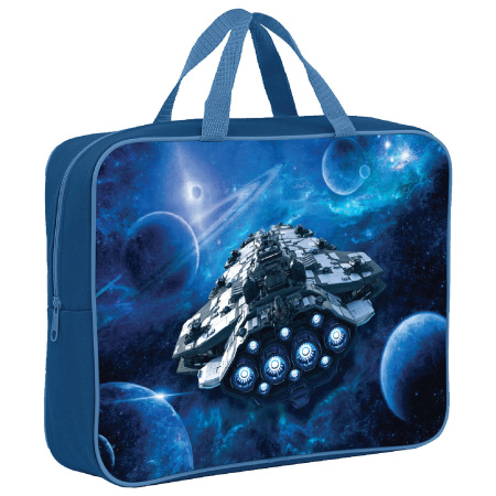 Папка на молнии с ручками BRAUBERG А4, 1 отделение, полиэстер, 80 мм, "Spaceship", 270963 - Папки-сумки с ручками