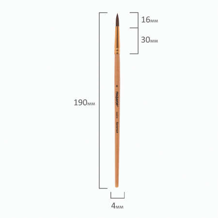 Кисть ПИФАГОР, БЕЛКА, круглая, № 4, деревянная лакированная ручка, с колпачком, 200818 - Кисти для рисования