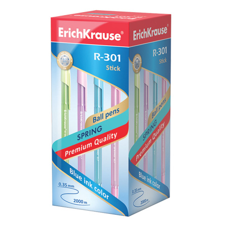 Ручка шариковая ERICH KRAUSE "R-301 Spring", СИНЯЯ, корпус тонированный ассорти, узел 0,7 мм, линия письма 0,35 мм, 31059 - Ручки шариковые неавтоматические