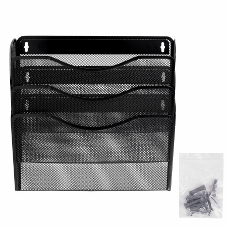 Лотки для бумаг настенные BRAUBERG "Germanium", 3 штуки, А4, 215х355х95 мм, металл, черные, 237968 - Лотки настенные металлические