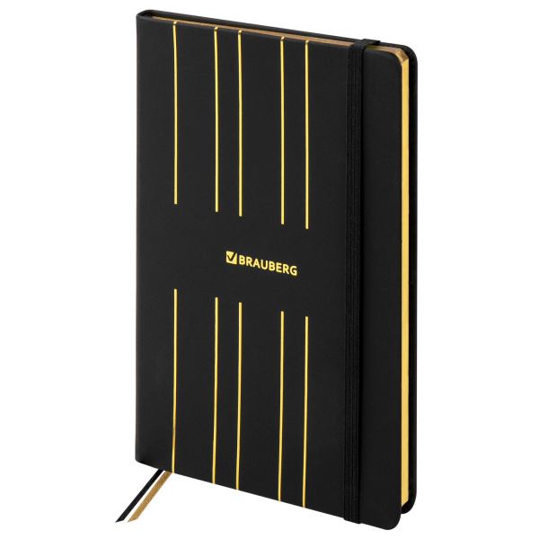 Блокнот А5 (135х205 мм), BRAUBERG "TOUCH", под кожу, 80 л., линия, черный, 113409