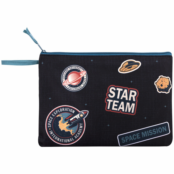 Папка для тетрадей BRAUBERG А4, 1 отделение, полиэстер, на молнии, с ручкой, "Space Mission", 271476 - Папки для тетрадей и уроков труда