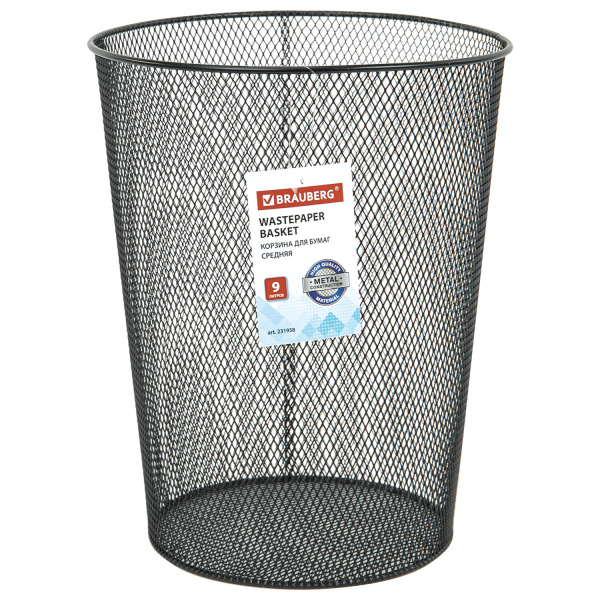Корзина для бумаг, 9 л, металлическая, черная, BRAUBERG "Germanium", 231958 - Корзины для бумаг