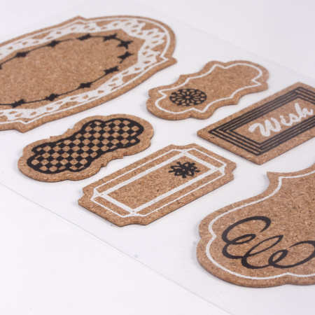 Наклейки пробковые для скрапбукинга и декора ТАБЛИЧКИ, 6 штук, с рисунком, ОСТРОВ СОКРОВИЩ, 662279 - Наклейки для творчества