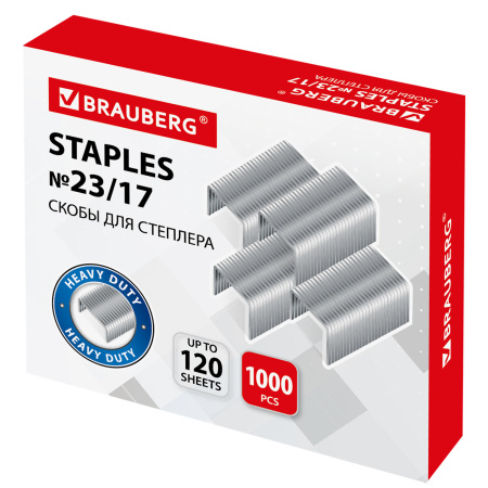 Скобы для степлера №23/17, 1000 штук, BRAUBERG, от 50 до 120 листов, 221164 - Скобы для степлеров