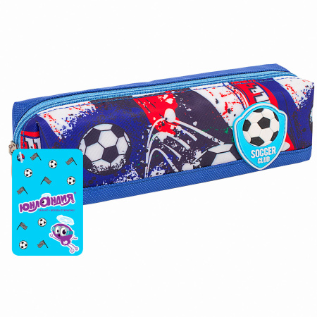Пенал ЮНЛАНДИЯ, 1 отделение, полиэстер, "Football", синий, 19х4х6 см, 270270 - Пеналы мягкие