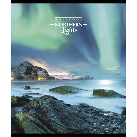 Тетрадь А5, 48 л., ПЗБМ, скоба, клетка, фольга, выборочный TWIN лак, "Северное сияние" (5 видов), 029235 - Тетради 40-48 листов