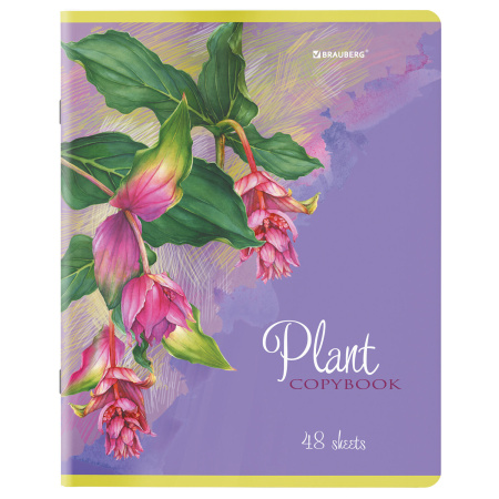 Тетради КОМПЛЕКТ 5 шт., А5, 48 л., BRAUBERG скоба, клетка, глянцевый лак, "Яркие Растения", 404393 - Тетради 40-48 листов
