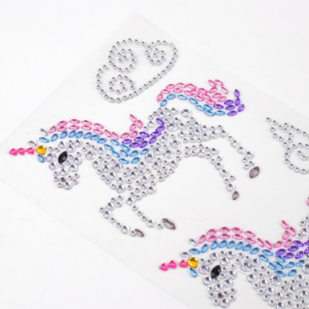 Наклейки готовые из страз ЕДИНОРОГИ, 4 декоративных элемента, 9,5х15,5 см, ОСТРОВ СОКРОВИЩ, 662241 - Стразы для творчества