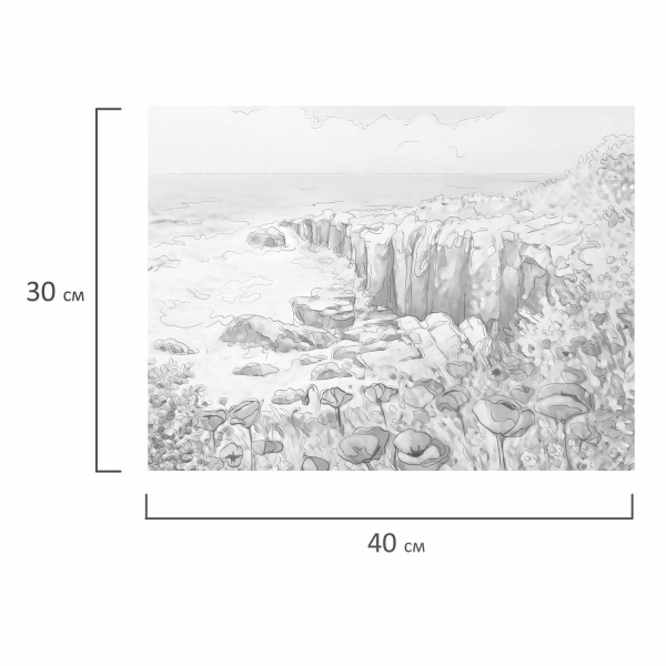 Холст на картоне с контуром BRAUBERG ART CLASSIC "ЦВЕТЫ И МОРЕ", 30х40, грунтованный, хлопок, 191541 - Холсты