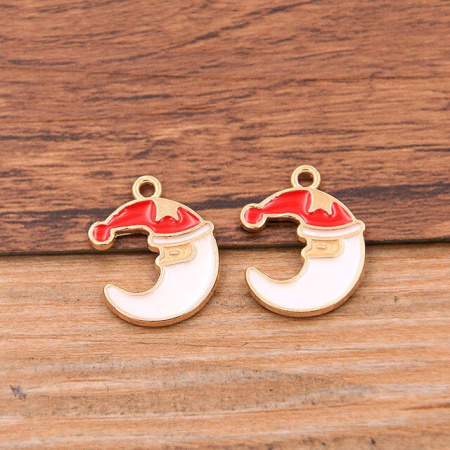 Металлическая подвеска с эмалью "Новогодняя луна", размер 19*15 мм, 2 шт