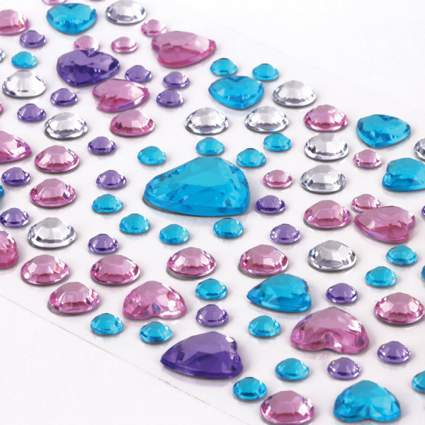 Стразы самоклеящиеся "Сердечки", ассорти, 5-18 мм, 130 шт., на подложке, ОСТРОВ СОКРОВИЩ, 661575 - Стразы для творчества