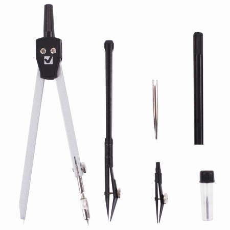 Готовальня BRAUBERG "Architect", 6 предметов: циркуль, рейсфедер + вставка + держатель, игольная вставка, грифель, 210342 - Циркули и готовальни