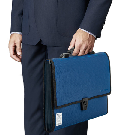 Папка-портфель пластиковая BRAUBERG "ДИПЛОМАТ" А4 (330х245х35 мм) 13 отделений, фактура "бисер", синяя, 226026 - Портфели пластиковые