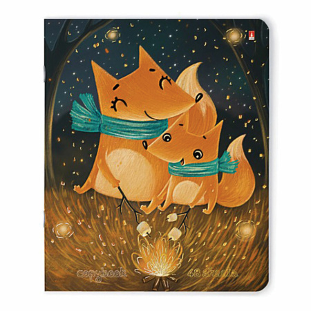 Тетрадь А5 48 л. АЛЬТ скоба, клетка, Soft Touch, фольга, бежевая бумага 70 г/м2, "ВОЛШЕБНЫЕ ЛИСЫ", 7-48-436 - Тетради 40-48 листов