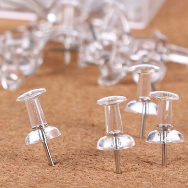 Силовые кнопки-гвоздики прозрачные STAFF 50 штук, в картонной коробке, 227804 - Кнопки канцелярские