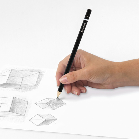 Карандаш чернографитный BRAUBERG, 1 шт., "Touch line", В, корпус черный, заточенный, 180622 - Карандаши чернографитные