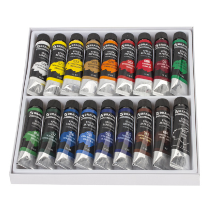 Краски акриловые художественные BRAUBERG ART CLASSIC, НАБОР 18 цветов по 12 мл, в тубах, 191123 - Акриловые краски художественные в наборах