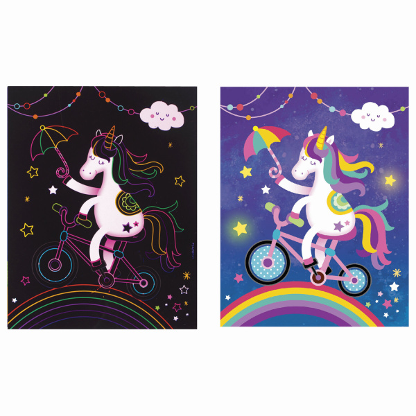 Гравюра магическая "Единорог и котенок", А5, 2 основы в комплекте, с трафаретом, ЮНЛАНДИЯ, 662688 - Гравюры