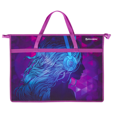 Папка для рисунков и чертежей с ручками BRAUBERG А3, пластик, молния сверху, "Melody", 228201 - Портфели и папки для рисунков и чертежей