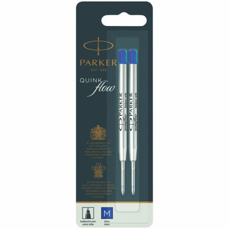 Стержень шариковый PARKER "Quinkflow", КОМПЛЕКТ 2 шт., металлический, 98 мм, узел 1 мм, блистер, синий, 1950373 - Стержни для ручек шариковых