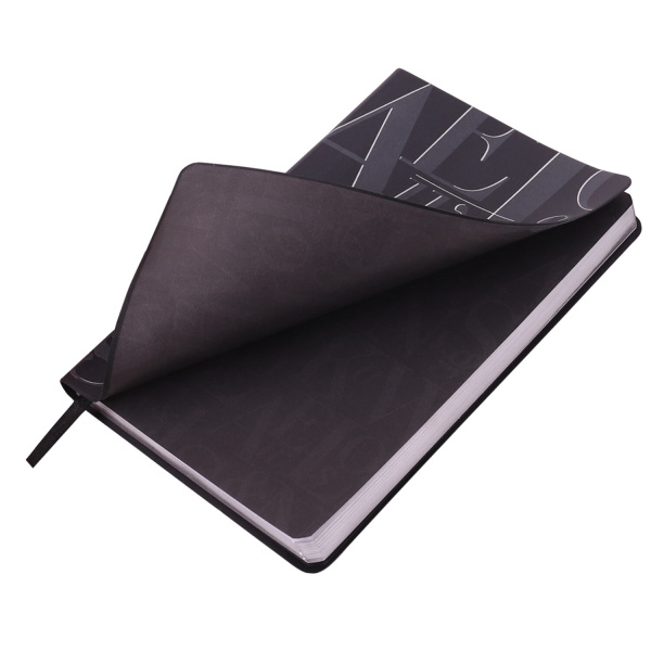 Ежедневник недатированный А5 (138х213 мм), BRAUBERG VISTA, под кожу, гибкий, фольга, 136 л., "Black", 112036 - Ежедневники с покрытием "под кожу и ткань"