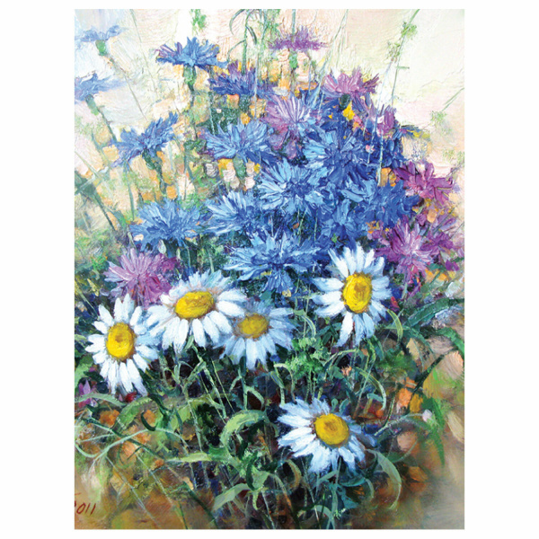 Картина стразами (алмазная мозаика) 30х40 см, ОСТРОВ СОКРОВИЩ "Васильки и ромашки", без подрамника, 662573 - Алмазная вышивка