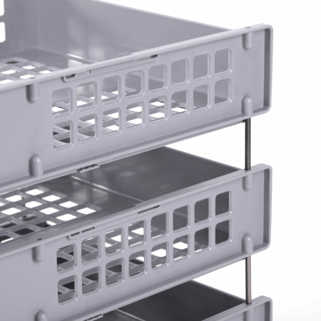 Лотки горизонтальные для бумаг, КОМПЛЕКТ 3 шт., 334х255х271 мм, серый, BRAUBERG GRAND OFFICE, 238110, ЛТ111 - Лотки горизонтальные (поддоны)