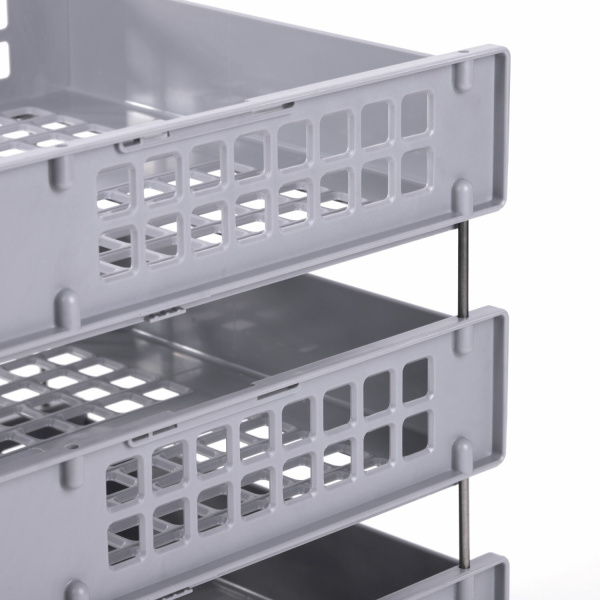 Лотки горизонтальные для бумаг, КОМПЛЕКТ 3 шт., 334х255х271 мм, серый, BRAUBERG GRAND OFFICE, 238110, ЛТ111 - Лотки горизонтальные (поддоны)