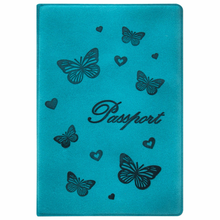 Обложка для паспорта STAFF, бархатный полиуретан, "Бабочки", мятно-бирюзовая, 237617 - Обложки для паспорта