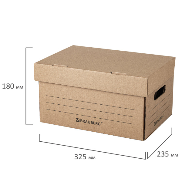 Короб архивный "Делопроизводство" (235х325х180 мм), с крышкой, гофрокартон, BRAUBERG, 129589 - Короба архивные