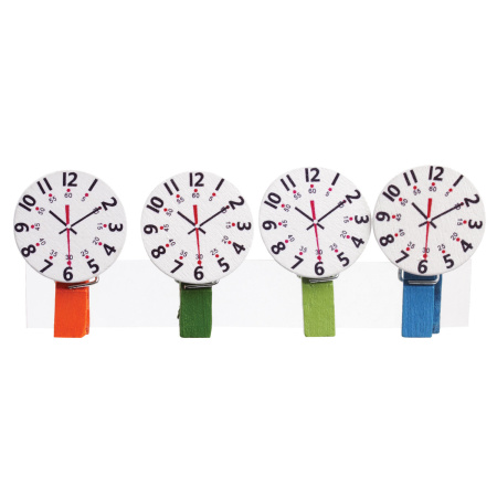 Прищепки декоративные "Часы", 4 штуки, 3,5 см, ассорти, ОСТРОВ СОКРОВИЩ, 661296 - Прищепки для творчества