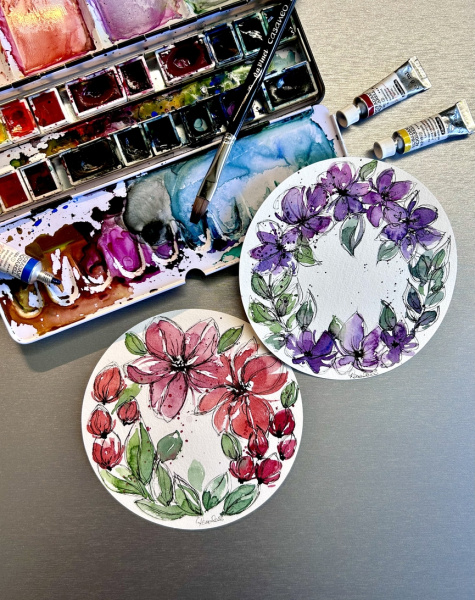 Набор открыток из акварельной бумаги, 300 г/м2, D=13 см, 30 листов, среднее зерно, жестяная коробка - Альбомы и бумага для акварели и масла