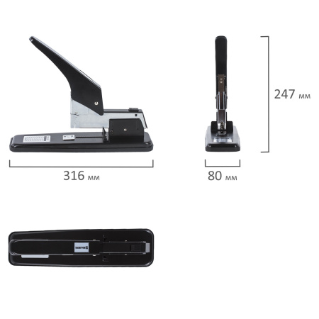 Степлер МОЩНЫЙ №24/6-23/24 металлический BRAUBERG "Heavy duty", до 200 листов, черный, 227660 - Степлеры мощные