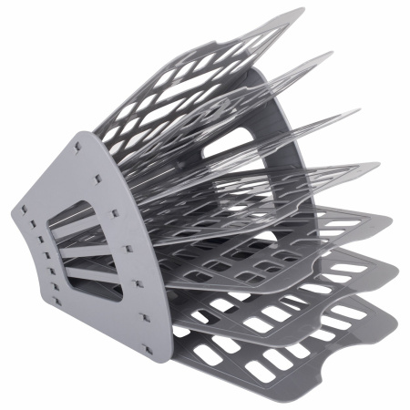 Лоток для бумаг веерный BRAUBERG "Basic" 7-ми секционный, 6 отделений, сетчатый, серый, 237020 - Лотки и подставки секционные