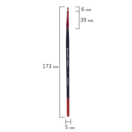 Кисть синтетика, плоская № 1, BRAUBERG PREMIUM, 201010 - Кисти для рисования